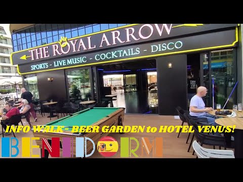 BENIDORM INFO WALK - Hotel Gold Arcos, Hotel Venus Loch Ness Bar🌞🚶🏻‍♀️🌴💛📽️ #benidorm