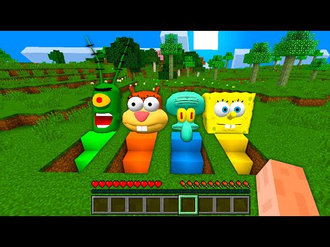 I found SECRET PAW PATROL PLANKTON, SANDY, SPONGEBOB and PMR KRABS UNDERGROUND BASE in Minecraft !
