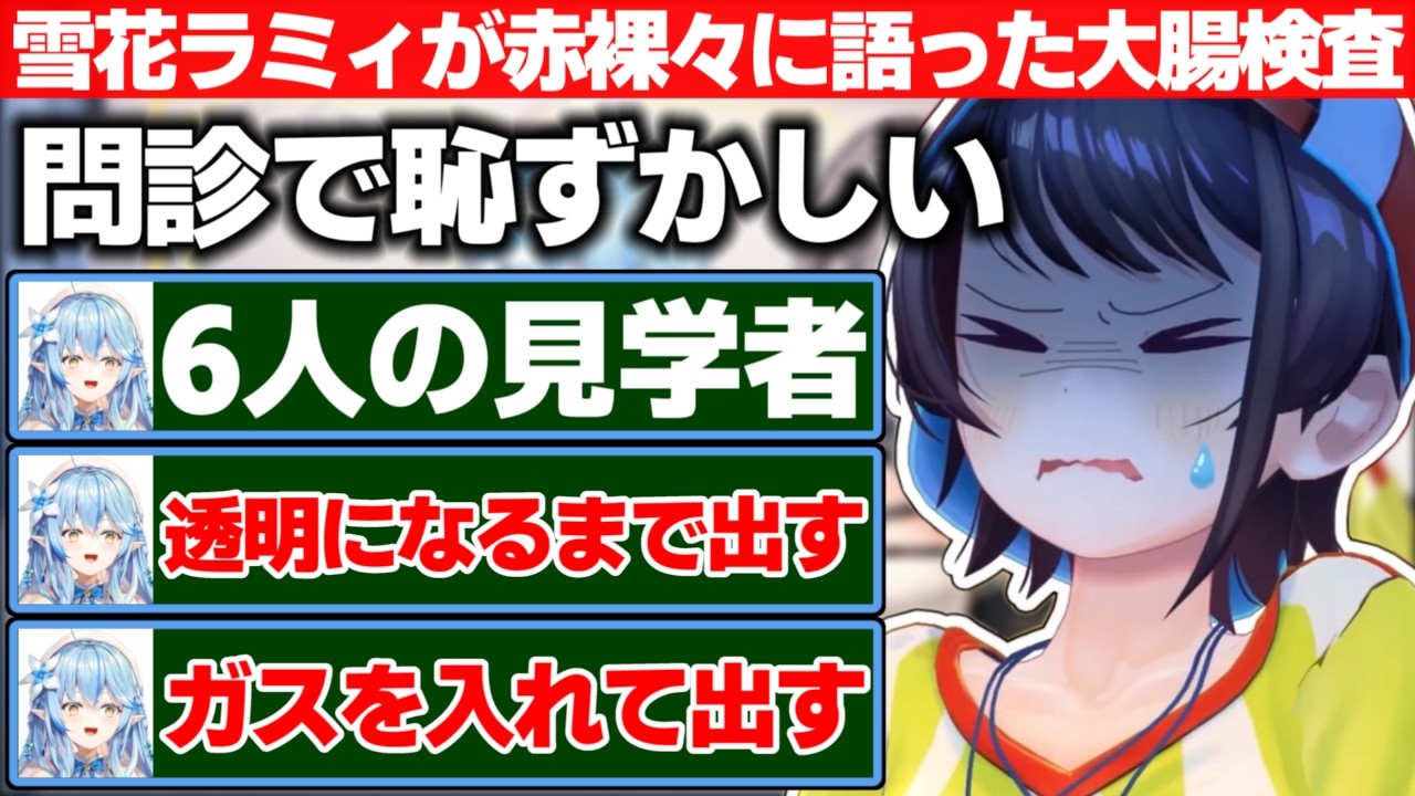 スバルが問診で怯んだ大腸検査の体験を赤裸々に語っていた雪花ラミィ【ホロライブ/白銀ノエル/雪花ラミィ/大空スバル】