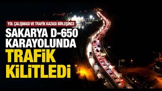 Yol Çalışması ve Trafik Kazası Birleşince Trafik Kilitledi