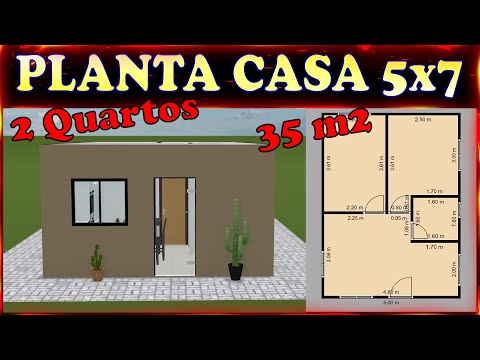 Planta Casa 5x7 - 35 m² com 2 Quartos e Cozinha Americana