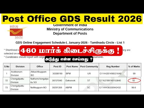 Post Office GDS Result 2026 Released 🔥 | Merit List PDF Download | jobs for you tamizha 