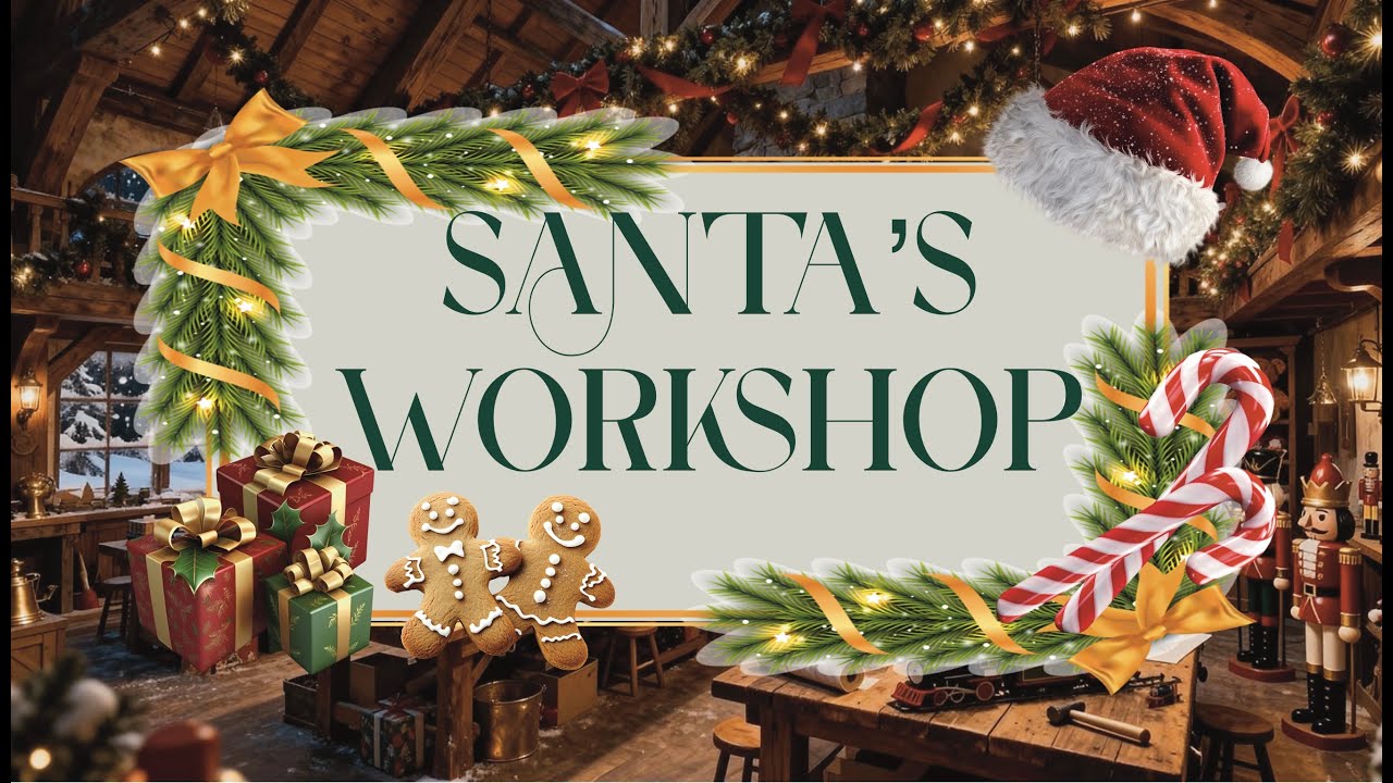 🚂🧸 Santa’s Workshop Christmas Ambience 🎄 Upbeat Holiday Music, Cozy Fire, and Toy Making Cheer 🎅🏼✨