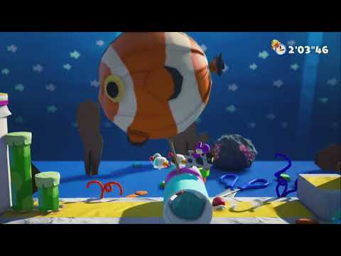 Find Poochy Pups ~ Many Fish in the Sea (Flip Side) ~ Yarrctopus Docks - Yoshi's Crafted World 1bs