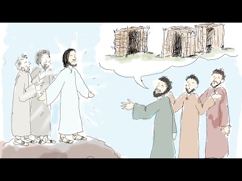 In Bildern durch die Bibel: Eine Hütte für Jesus. (Nach Markus 9, 2–10.)