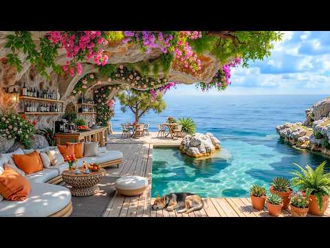Happy Bossa Nova at Beach Cafe Ambience ~ Upbeat Morning Jazz & Ocean Wave Sounds for Work, Study
