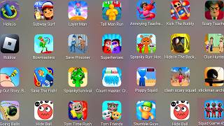 Roblox,Spranky Survival,Hide Ball,Relaxing Puzzle: Tricky Story,Layer Man,Count Masters,Going Balls