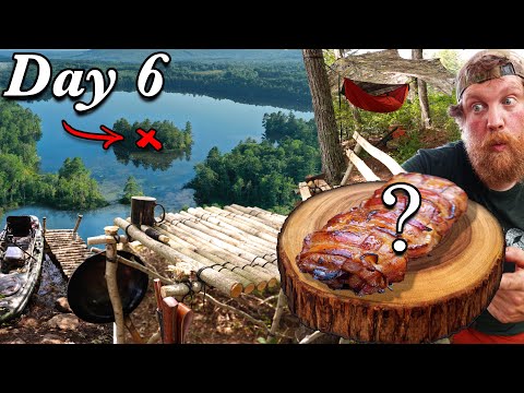 Bushcraft Camp Build & Bacon Fish Bomb Gone Wrong? Day 6 of 7 Day Island Survival Challenge Maine