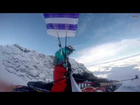 flying on a snowmobile