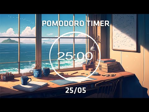 2-Hour Pomodoro (25/05) with Lofi 🌊 Feels like you're on the beach | Ocean Sounds | 4 x 25 min