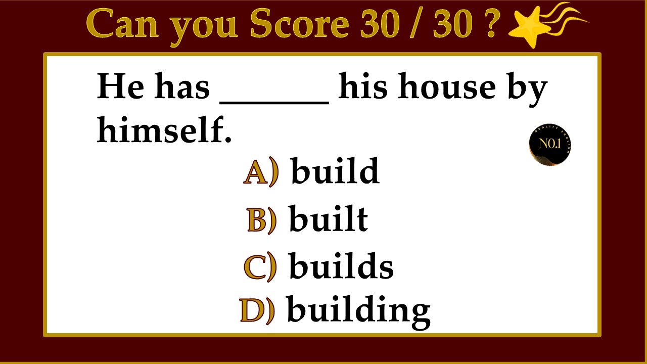 Can You Score 30 / 30 ? | Test your English | Mixed Grammar test | No.1 Quality English