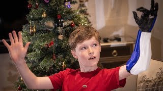 video: Bionic boy of Blackburn: Christmas comes early for Jacob and his 3D-printed 'hero arm'