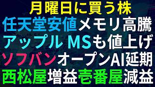 【あすの株相場】6月26日(金) 日経大幅安・メモリ高騰懸念か / 任天堂安値、アップル＆マイクロソフト値上げで / ソフバンG急落、オープンAI上場延期か / 大崎電気が優待導入