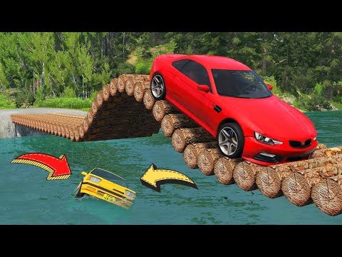 Cars vs High Speed Bumps on Log Bridge - Cars Vs Deep Water - BeamNG.Drive
