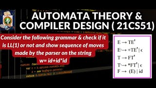 Example1: Constructing Predictive Parsing Table & Check if grammar is LL(1) or not | ATCD-21CS51