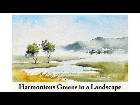Harmonious Greens in a Landscape | Watercolour Demonstration | Perylene Green | Colour Mixing