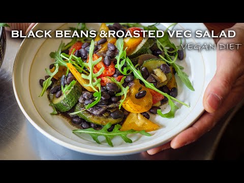 Hearty Warm Black Bean Salad with Miso & Roasted Veggies