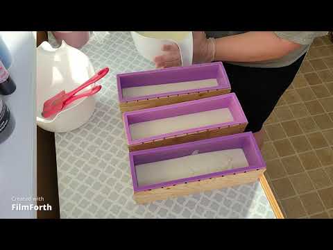 The making and cuttng of Frosted Holly vegan cold process soap Christmas celebration collection