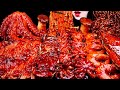 ASMR SPICY SEAFOOD SPICY ENOKI MUSHROOM BLACK BEAN NOODLES OCTOPUS CRAB 매운 해물찜 팽이버�