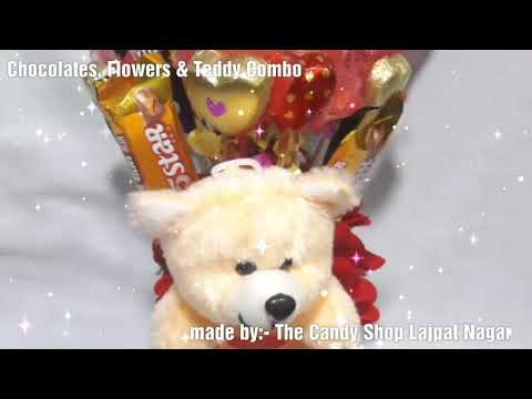 customise gift hampers basket for valentine chocolate teddy bear flowers at Candy Shop Lajpat Nagar
