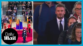 Emotional David Beckham bows head for Queen at her lying-in-state in Westminster Hall