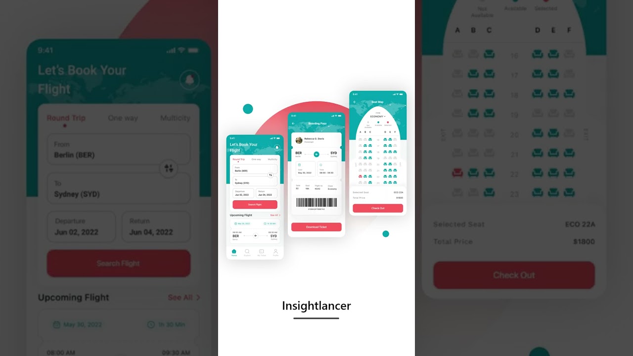 Creative & Modern UI design of Flight Ticket Booking Application.