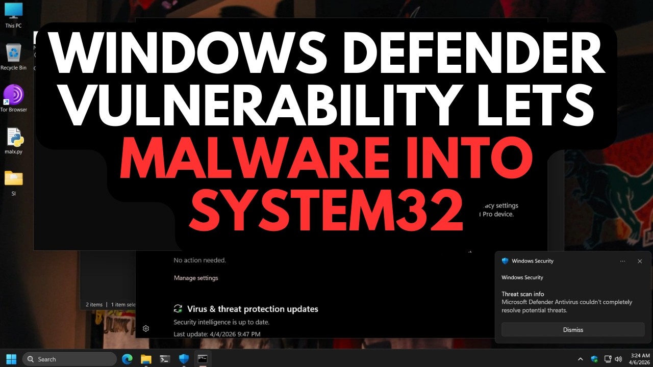 Windows Defender Vulnerability lets malware install into System 32