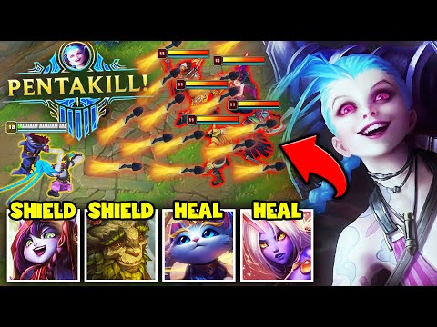 Jinx but I have 4 enchanters funneling me and become a Rocket Machine (PENTAKILL)