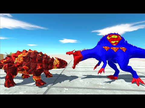 LAVA ANKYLOSAURUS vs SUPERMAN SPINO DEATH FALL - Animal Revolt Battle Simulator