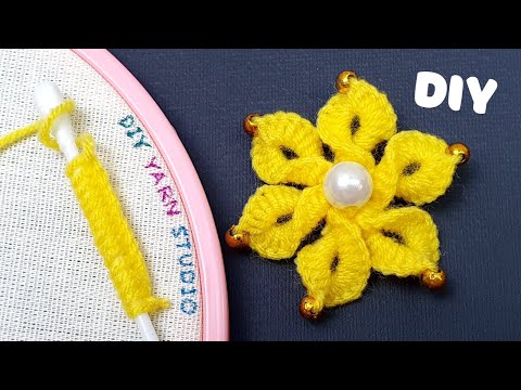 Amazing Trick with Cotton Bud - Super Easy Woolen Flower Making - No Crochet Flower