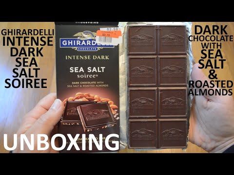 Unboxing Ghirardelli Intense Dark Sea Salt Soiree Dark Chocolate Bar With Sea Salt & Roasted Almonds