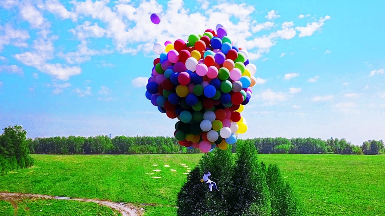 ПОЛЕТ ЧЕЛОВЕКА НА ВОЗДУШНЫХ ШАРИКАХ!