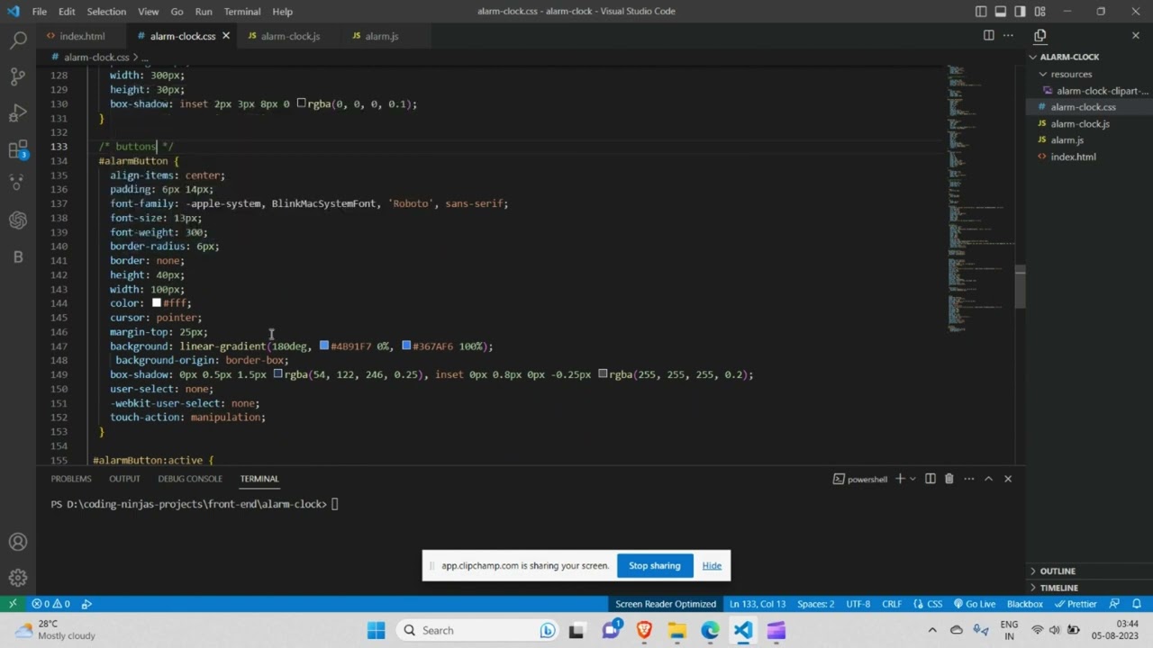 alarm clock coding ninjas frontend project