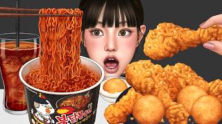 ASMR 최강조합🔥불닭볶음면, 치즈볼, 치킨 먹방 | Mukbang Animation | Fire Noodles, Buldak, Chicken, cheese ball
