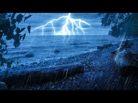 Rain 🌧 Thunder 🌩 Ocean Waves 🌊 Sleep to Thunderstorm and Water White Noise