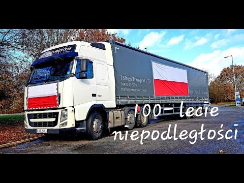 Polish flags on the truck in the UK