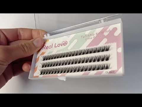 CARTELA DE CÍLIOS TUFINHOS SEM NÓ 40P 09MM 0.07D  REAL LOVE BOX COM 10 UN