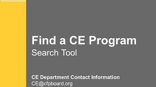 Using CFP Board’s “Find a CE Program” Search Tool