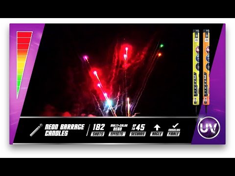 UV 182 Shot Neon Barrage Candles Fireworks R-4649