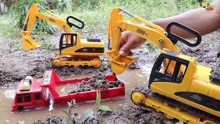 Toys Excavator go through water deep | Construction Vehicles toys for kids