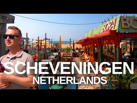 [4K] A virtual walk around Scheveningen, Netherlands, beach, bars & pier.
