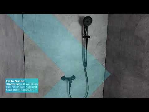 kielle Oudee - Set de duș cu baterie, bară, furtun și pară de duș, negru mat 10202SN14