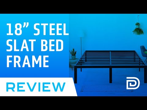 Olee Sleep 18 Inch Heavy Duty Steel Slat Anti-Slip Support, Easy Assembly Platform Bed Frame, Noise Free Steel Mattress Foundation, Maximum Storage, No Box Spring Needed, Black, King Size video review thumbnail