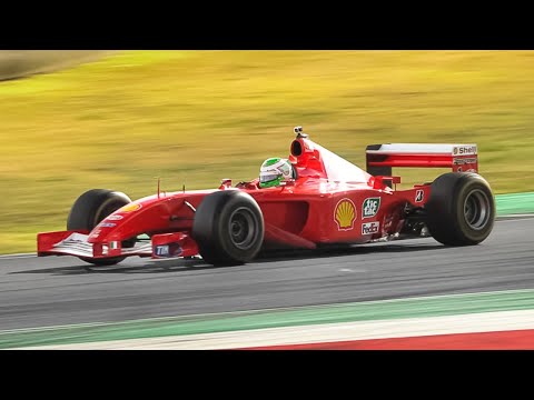 Ferrari F2001 F1 V10 at Mugello Circuit: Accelerations, Fly Bys & Sound!