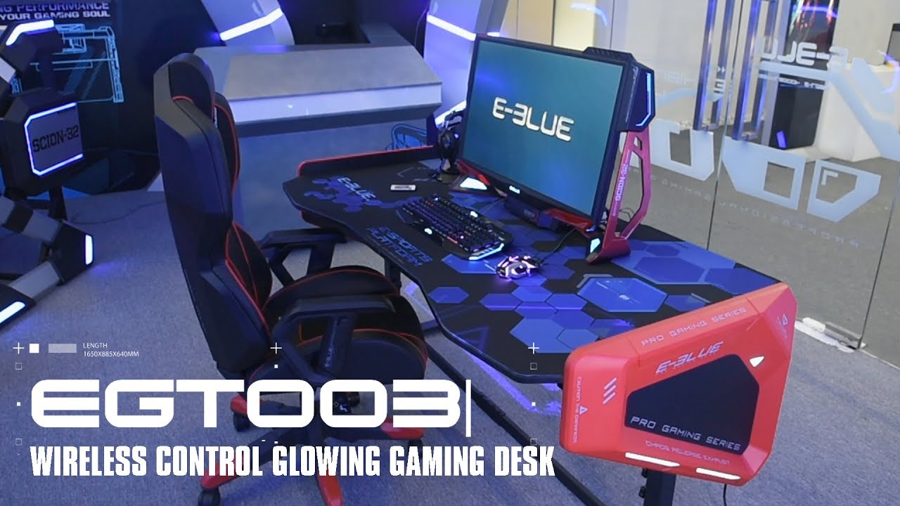 E-Blue Gaming Desk, 1.65 Metres Length, 5 Levels of Adjustable Height, RGB Glowing Light Effect | EGT003