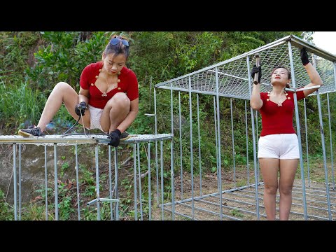 Beautiful Genius Girl Makes Fish Cages On Large Lake. Makes Complete Fish Cages. Ep 138