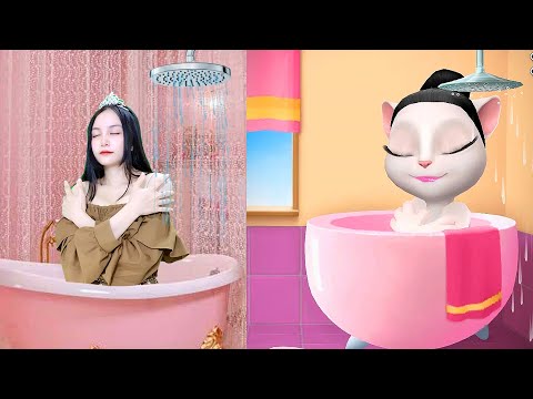 Imitate Angela Bathing Comfortably - My Talking Angela 2 in Real Life
