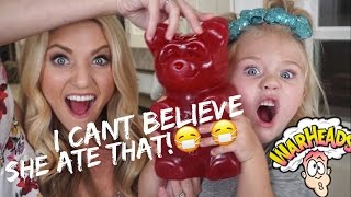 4 YEAR OLD DOES SOUREST GUMMY CHALLENGE!! (EATS REAL PIG FEET)... W/ COLLINS KEY