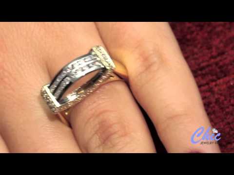 Unique right hand anniversary ring in two tone metal-P8174