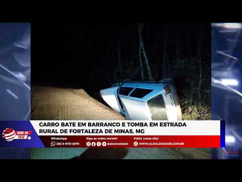 Carro bate em barranco e tomba em estrada rural de Fortaleza de Minas, MG